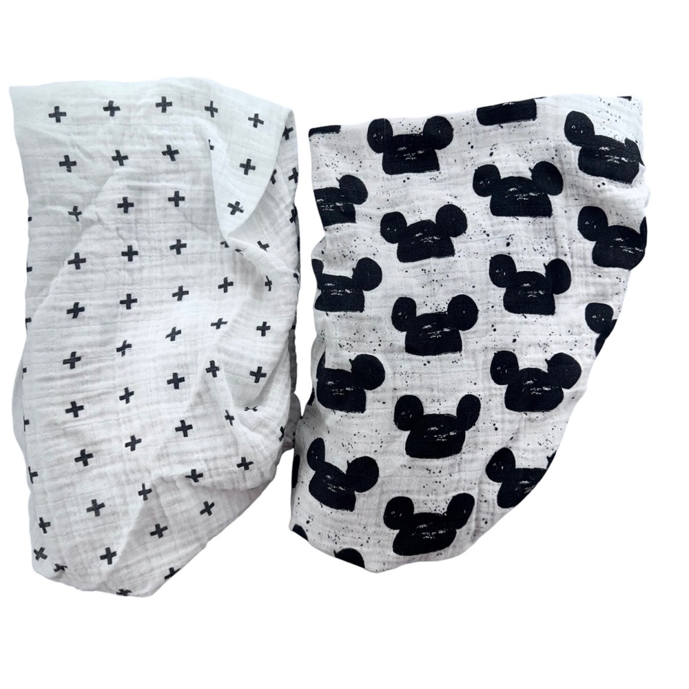Modern Burlap Organic Cotton‎ Changing Pad Cover Set of 2 Crosses & Mickey Mouse
